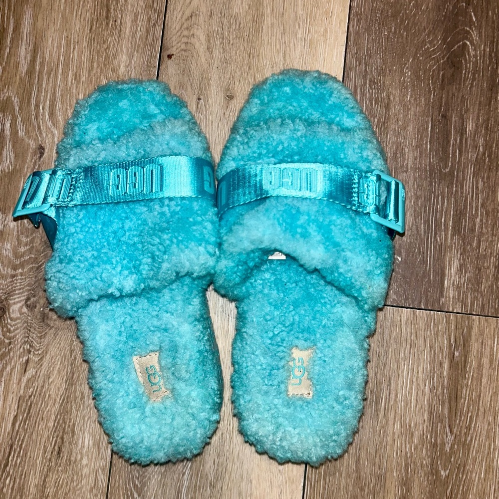 Furry Turquoise platform Ugg slippers